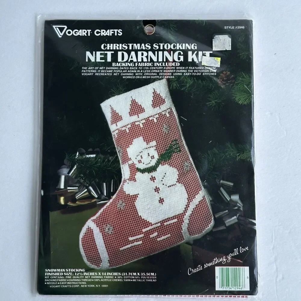 Net Darning Kit Snowman Stocking Christmas Stocking Vogart Crafts 2946 NIP